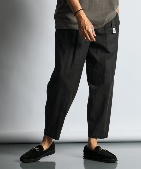 リネンブレンド テーパードワイドパンツ