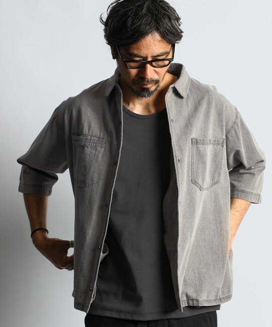 6.2オンス デニム　7分袖シャツ