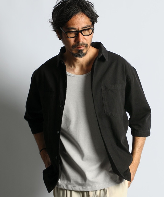 6.2オンス デニム　7分袖シャツ