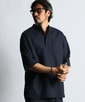 綿麻素材 セットアップ 7分袖バンドカラーシャツ
