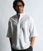綿麻素材 セットアップ 7分袖バンドカラーシャツ