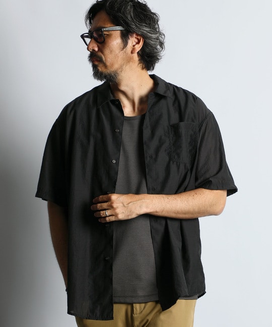 ナイロン/ウール ルーズフィット半袖シャツ