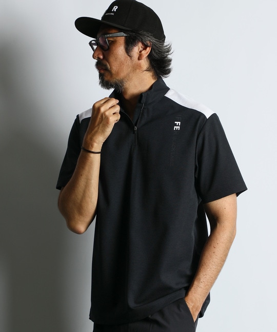 〔BLACK LABEL〕："A-PACK" ハーフジップ スタンドTEE
