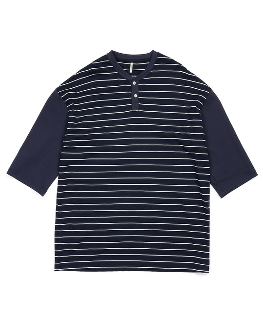 7分袖 ボーダーヘンリーネックTシャツ ｜The DUFFER of St