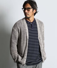 コットン/リネン メッシュニットカーディガン