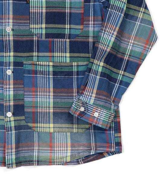 [INDIGO LABEL]：インディゴ マドラスチェック シャツカバーオール