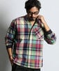 [INDIGO LABEL]：インディゴ マドラスチェック リブ袖シャツ