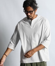 ヘビーウェイト リラックスフィット 7分袖ヘンリーTシャツ