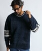 Vネック フットボールデザイン モールニット
