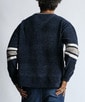 Vネック フットボールデザイン モールニット