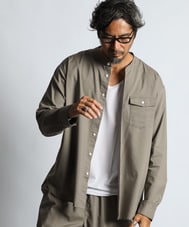 セットアップ 麻混COOLMAXノーカラーシャツ