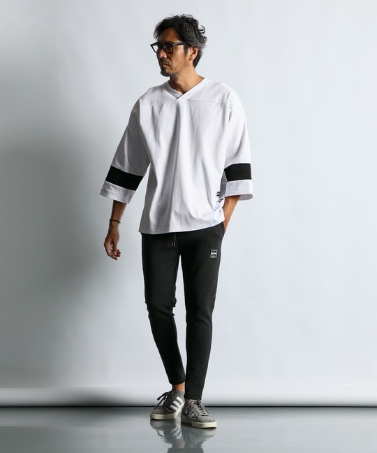 〔BLACK LABEL〕：セットアップ ポンチ素材 7分袖Tシャツ