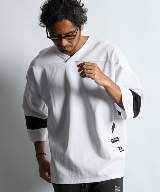〔BLACK LABEL〕：セットアップ ポンチ素材 7分袖Tシャツ