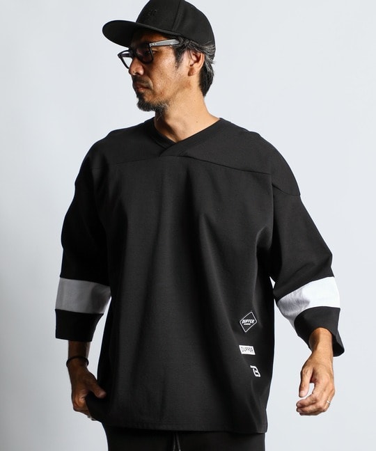 〔BLACK LABEL〕：セットアップ ポンチ素材 7分袖Tシャツ