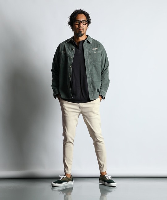 硫化染め ストレッチ コーデュロイシャツ