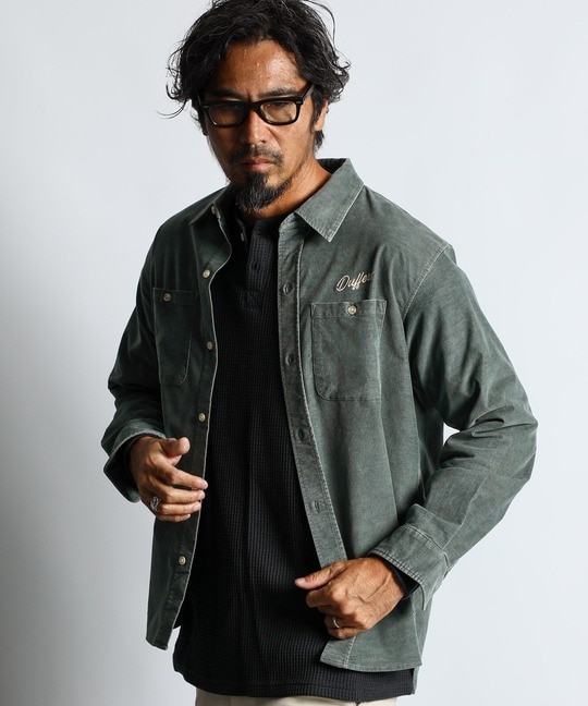 硫化染め ストレッチ コーデュロイシャツ