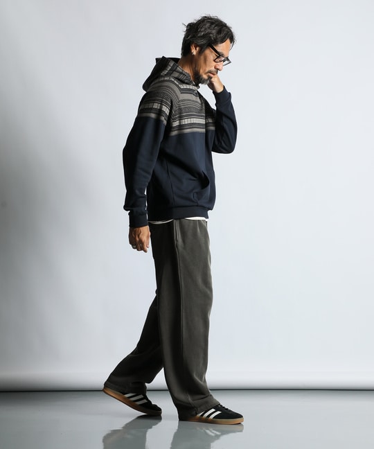 オリジナル ジャガード 切替デザイン パーカー