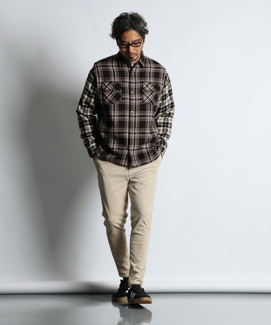 切替デザイン フランネル チェックシャツ