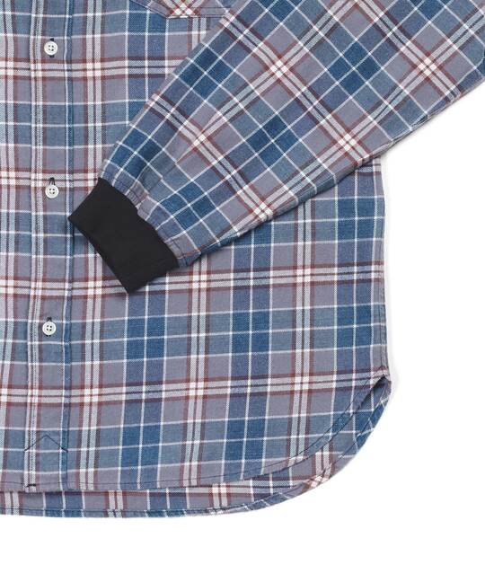 インディゴチェック リブ袖シャツ