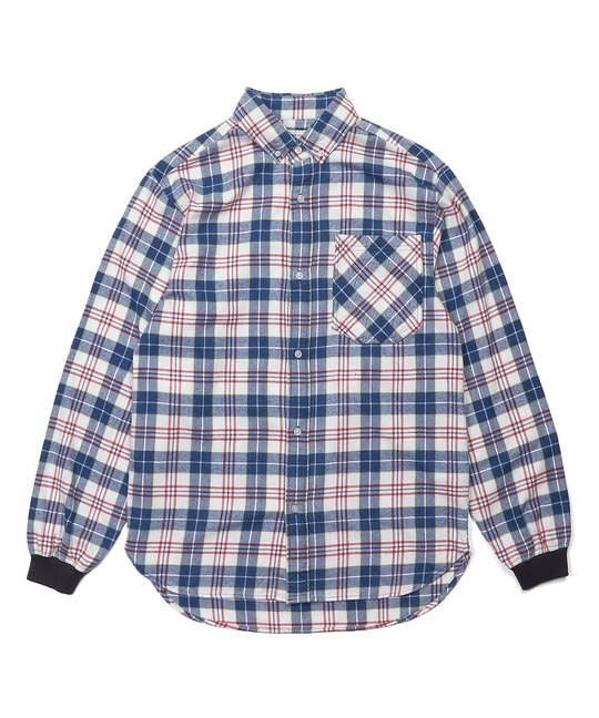 インディゴチェック リブ袖シャツ