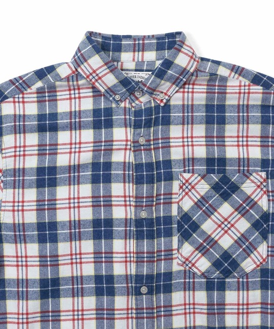 インディゴチェック リブ袖シャツ