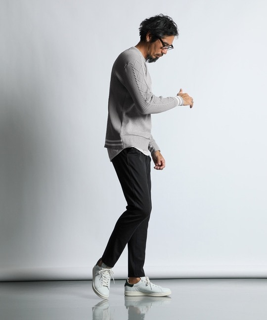 スウェット/アランニット 切替えデザイン ウォッシャブルニット