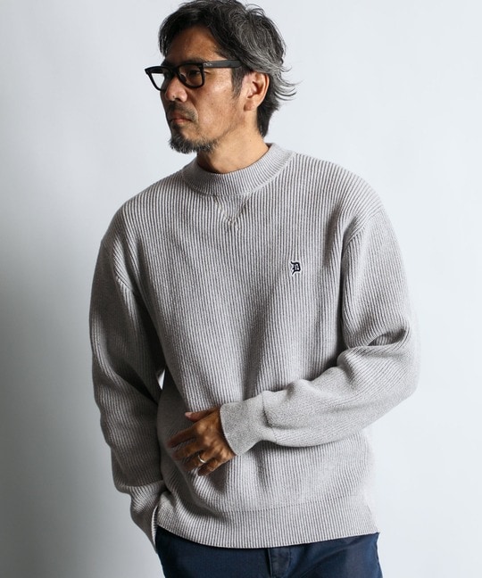 自宅で洗える ウォッシャブル ワンポイント モックネックニット