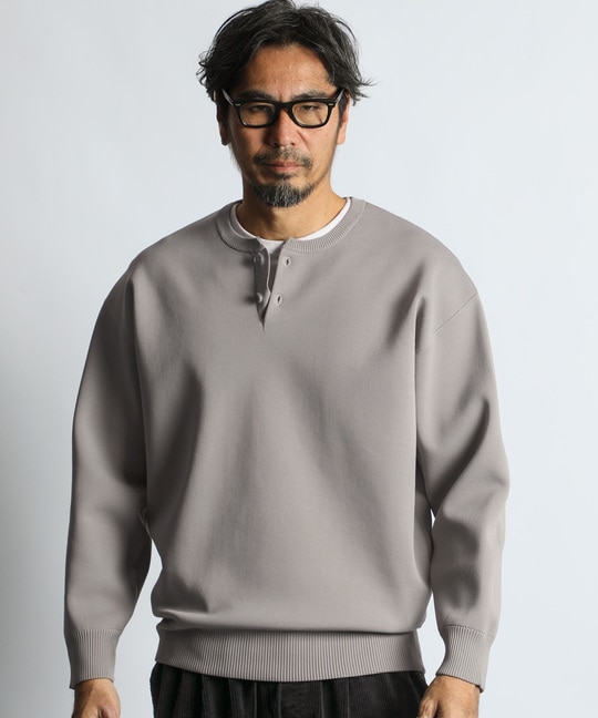 自宅で洗える ウォッシャブル ヘンリーネックニット