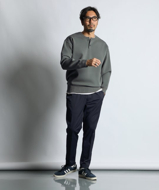 自宅で洗える ウォッシャブル ヘンリーネックニット