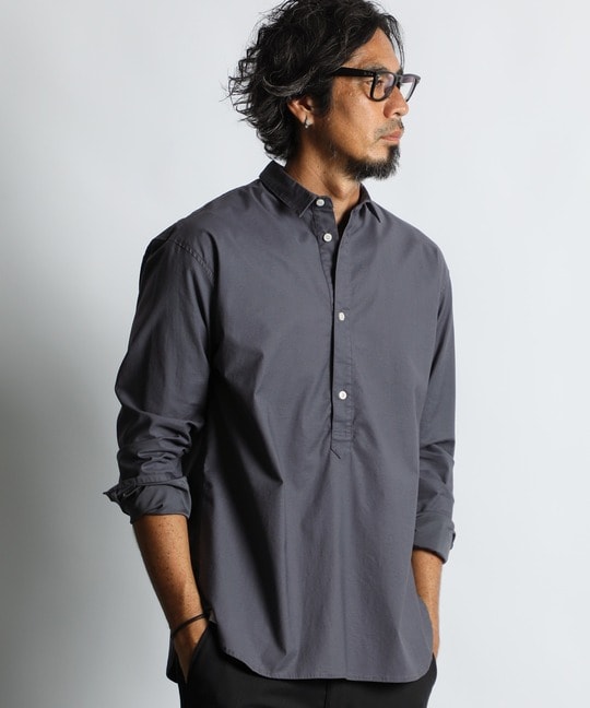 バックサテン ショートカラー プルオーバーシャツ