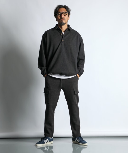 ポンチ素材 ウールライク プルオーバーシャツ