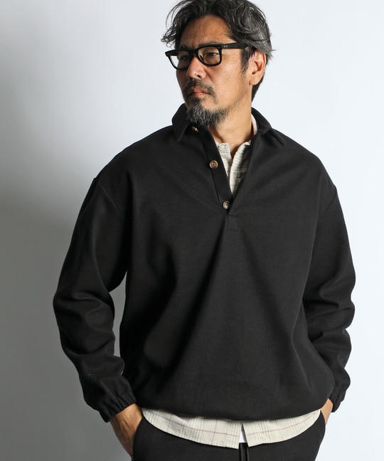 ポンチ素材 ウールライク プルオーバーシャツ