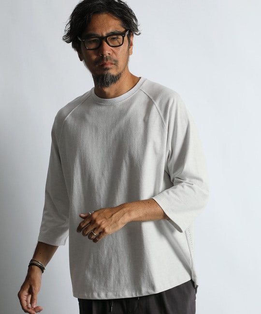 2重編み ラグランスリーブ 7分袖Tシャツ