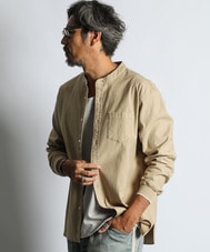 製品染め バックサテン ノーカラー リブ袖シャツ