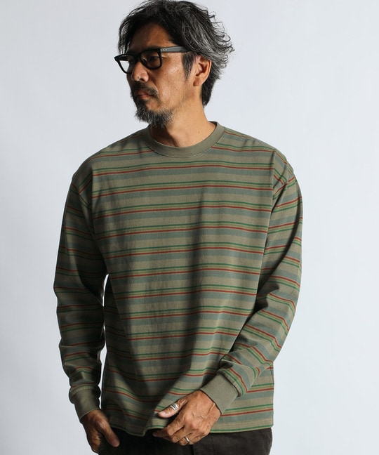 ピグメント加工 ボーダー ロングスリーブTEE