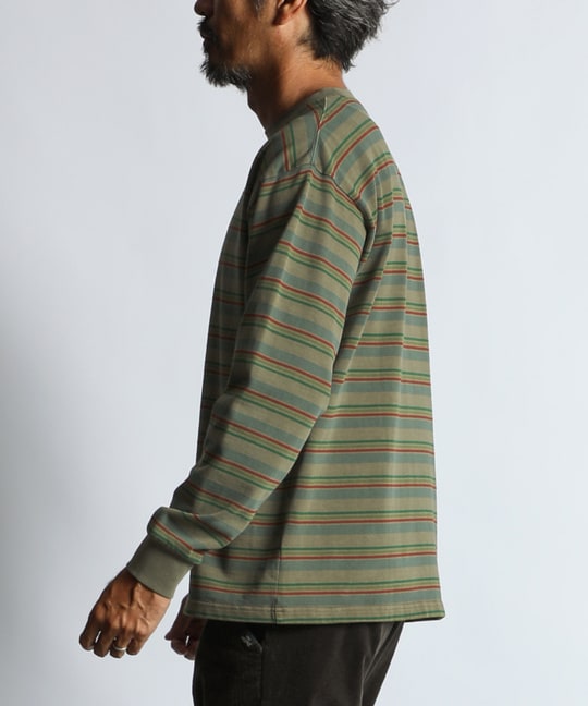 ピグメント加工 ボーダー ロングスリーブTEE