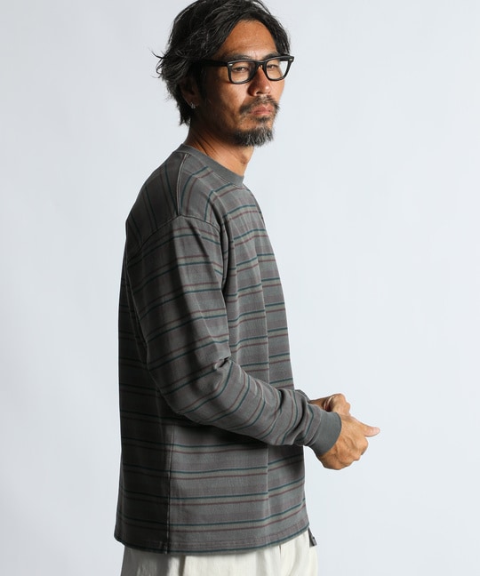 ピグメント加工 ボーダー ロングスリーブTEE