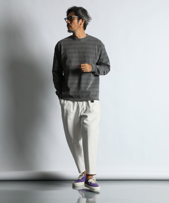 ピグメント加工 ボーダー ロングスリーブTEE