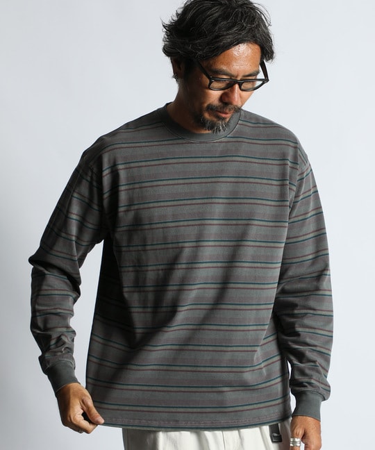 ピグメント加工 ボーダー ロングスリーブTEE
