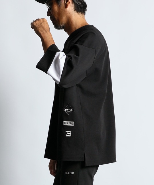LOOSE 長袖タッパー ブラック/ホワイト BLACK LABEL〕：セットアップ ポンチ素材 7分袖Tシャツ ｜The DUFFER