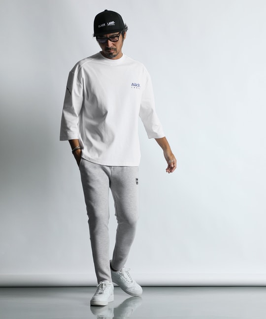 〔BLACK LABEL〕：セットアップ ポンチ素材 ラウンドヘム 7分袖Tシャツ