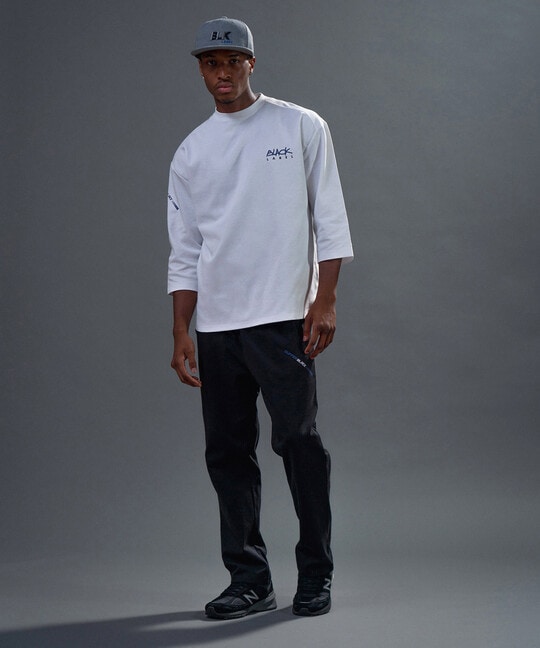 〔BLACK LABEL〕：セットアップ ポンチ素材 ラウンドヘム 7分袖Tシャツ