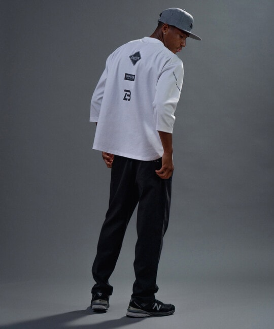 〔BLACK LABEL〕：セットアップ ポンチ素材 ラウンドヘム 7分袖Tシャツ