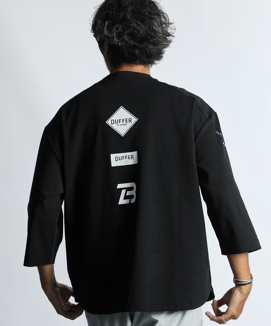 〔BLACK LABEL〕：セットアップ ポンチ素材 ラウンドヘム 7分袖Tシャツ