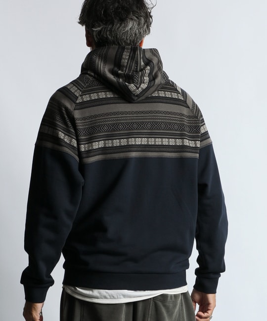 オリジナル ジャガード 切替デザイン パーカー