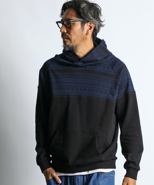 オリジナル ジャガード 切替デザイン パーカー