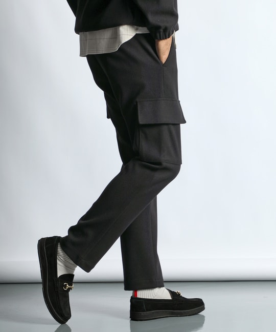 ポンチ素材 ウールライク スリム カーゴパンツ