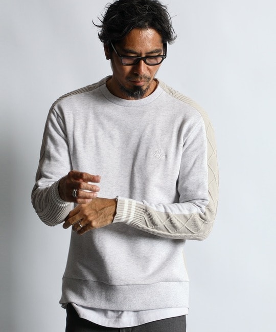 スウェット/アランニット 切替えデザイン ウォッシャブルニット