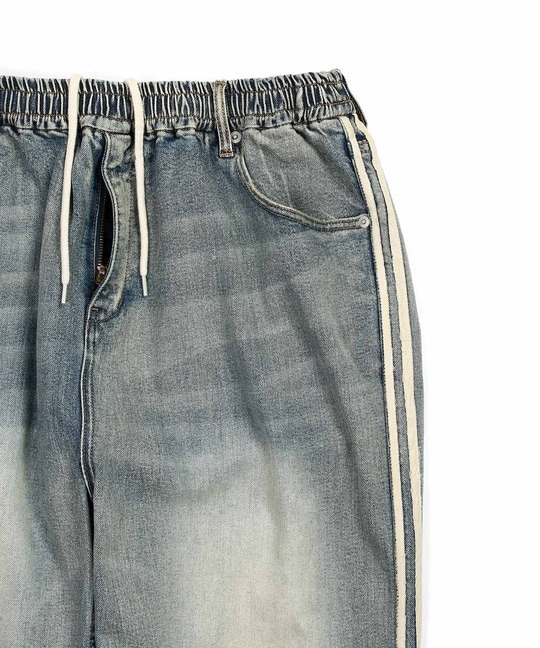 「ガムストレッチ デニム」サイドライン ワイドジーンズ