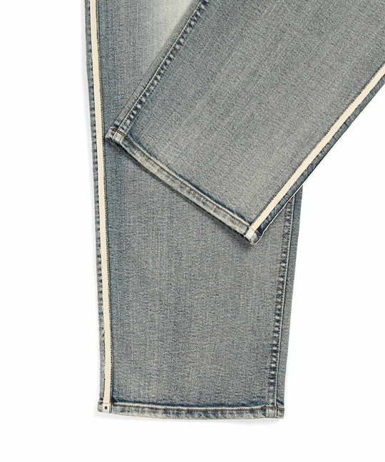 「ガムストレッチ デニム」サイドライン ワイドジーンズ